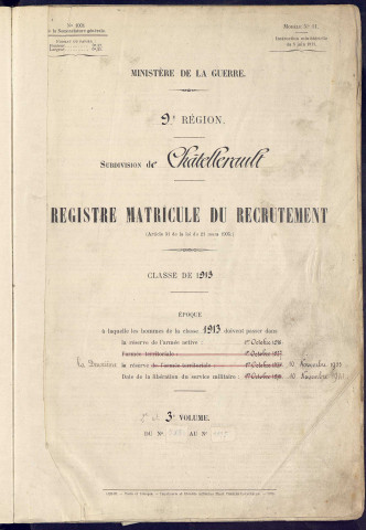 Classe 1913. Matricules n°785-1177