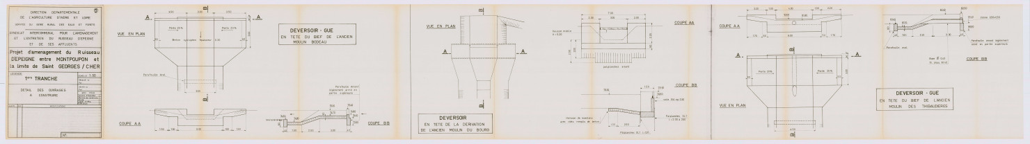 Projet d'aménagement du ruisseau : plan parcellaire, détail des ouvrages (1979)
