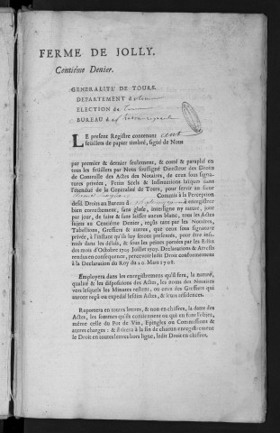 Centième denier (22 août 1735-18 novembre 1737) et insinuations suivant le tarif (1er septembre 1735-18 novembre 1737)