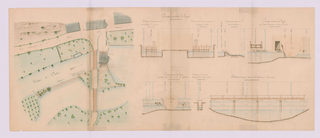 Projet d'un nouveau règlement d'eau. Plan et détails du moulin et de ses abords (29 octobre 1851)