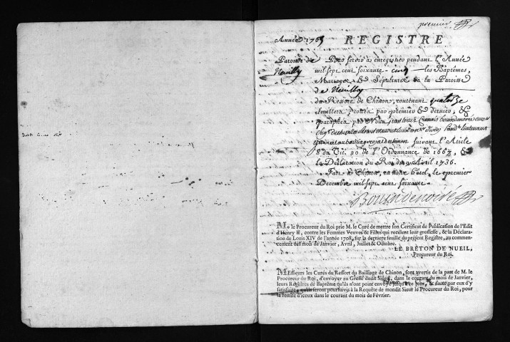 Collection du greffe. Baptêmes, mariages, sépultures, 1765