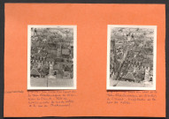 Vue prise du haut de la tour Charlemagne en direction de l'ouest : pâté de maisons entre la rue des halles et la rue Châteauneuf ; vue prise du haut de la Tour Charlemagne en direction de l'ouest : en enfilade la rue des Halles.