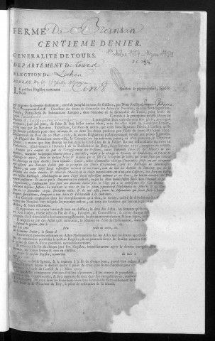 Centième denier et insinuations suivant le tarif (1er octobre 1754-30 setpembre 1759)
