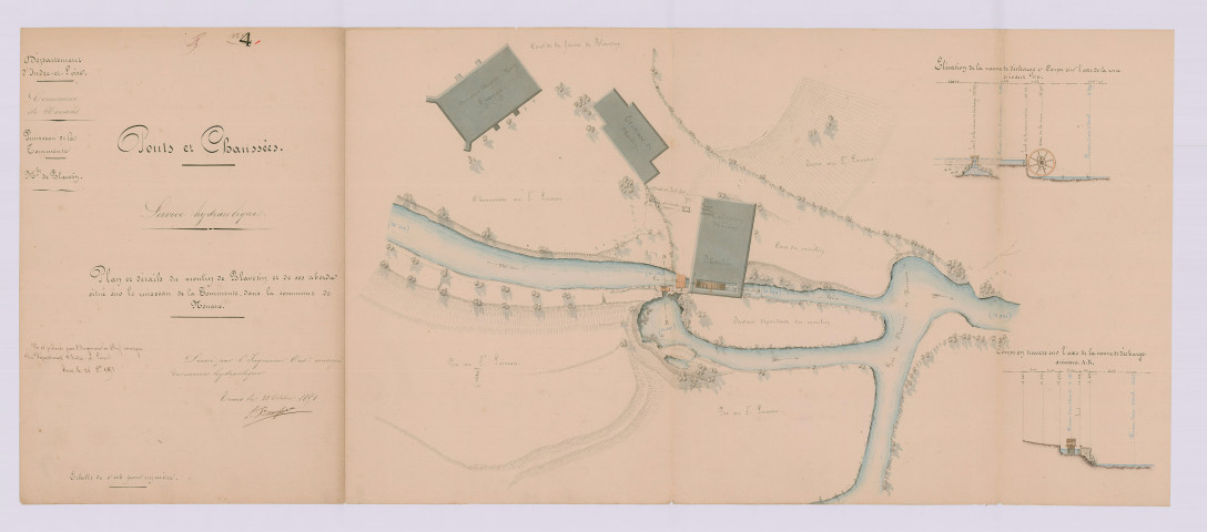 Plan et détails du moulin de Blavetin et des ses abords (25 octobre 1851)