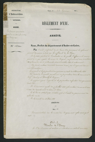 Arrêté portant règlement hydraulique des usines situées sur la rivière de Brignon (23 février 1855)