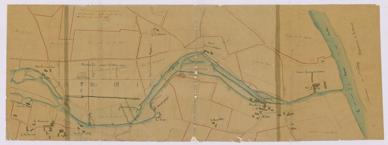 Plan d'une partie de la vallée de la Claise joint au rapport sur la demande d'établissement d'une nouvelle usine présentée par le sieur Conty (3 mars 1855)