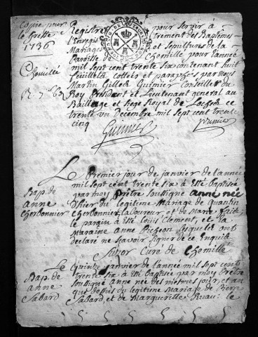 Collection du greffe. Baptêmes, mariages, sépultures, 1736-1737