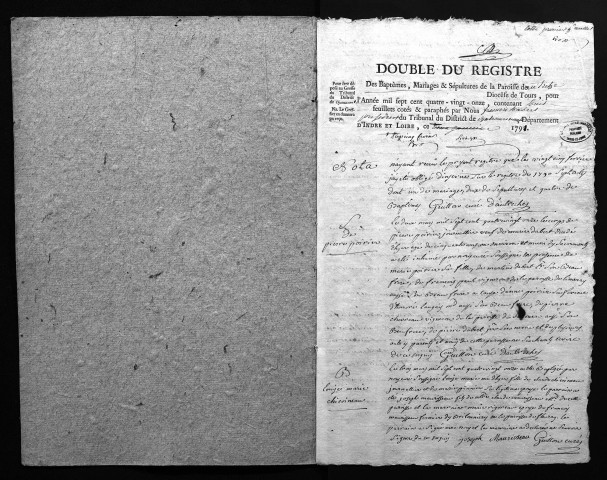 Collection du greffe. Baptêmes, mariages, sépultures, 1791