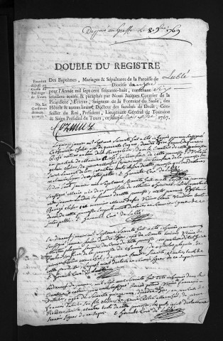 Collection du greffe. Baptêmes, mariages, sépultures, 1768