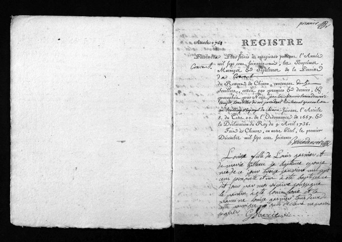 Collection du greffe. Baptêmes, mariages, sépultures, 1761