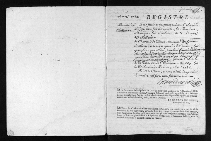 Baptêmes, mariages, sépultures, 1764