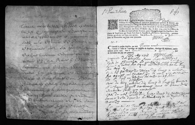 Baptêmes, mariages, sépultures, 1715 - Les années 1712-1714 sont lacunaires dans la collection du greffe