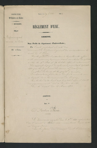 Arrêté portant règlement hydraulique (29 octobre 1852)