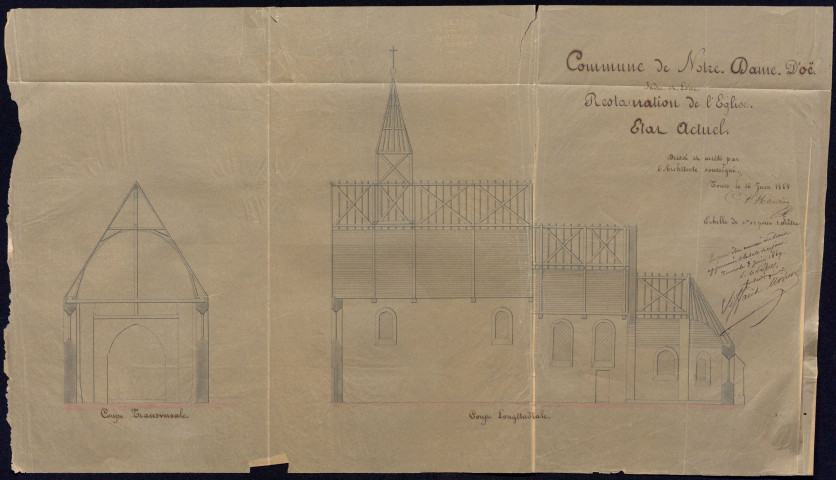 Église. - Projet de restauration : 2 plans, état actuel et état projeté (1868).