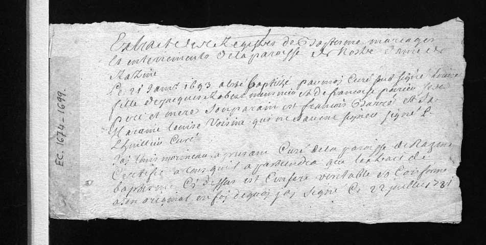 Collection communale. Baptêmes, mariages, sépultures, 1674-1700