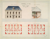 Travaux d'aménagement. - Construction d'une annexe rue Etienne Pallu pour les services administratifs et le logement du capitaine-trésorier : extraits de délibérations, notes, correspondance, rapports, cahiers des charges, mémoires, plans (1882-1886). Projet de construction d'un étage sur le pavillon côté nord de la grande cour et installation d'un filtre pour assainir l'eau : extrait de délibération, devis, correspondance (1893-1903). Projet de construction d'un pavillon sur le terrain du pénitencier pour le logement du personnel administratif de la caserne : rapports, notes, correspondance, extraits de délibération, cahiers des charges, plans (1901-1902). Projets d'aménagement : extraits de délibération, rapports, devis, correspondance, rapport, devis, plans (1902-1905).