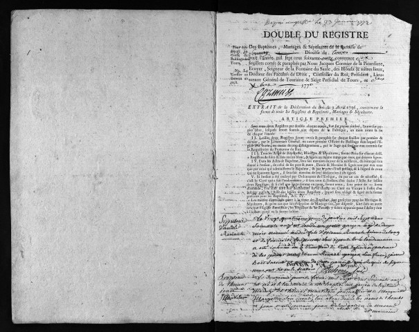 Collection du greffe. Baptêmes, mariages, sépultures, 1771-1772