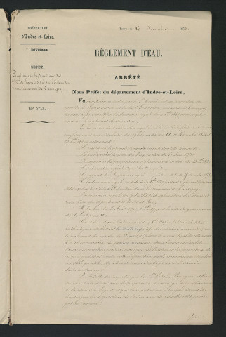 Arrêté préfectoral valant règlement d'eau (16 décembre 1853)