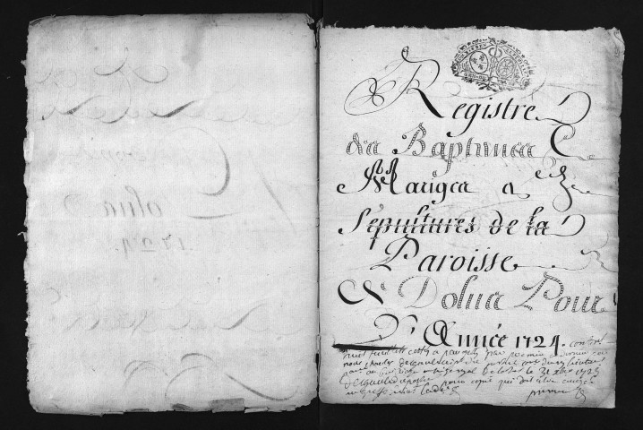 Collection du greffe. Baptêmes, mariages, sépultures, 1724