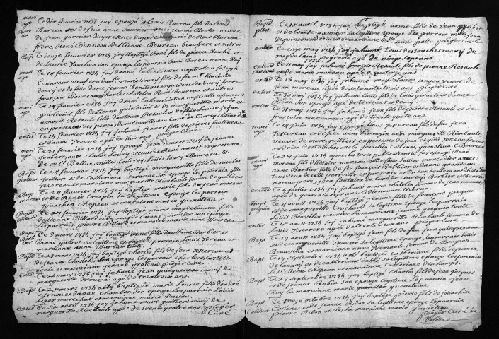 Collection du greffe. Baptêmes, mariages, sépultures, 1735