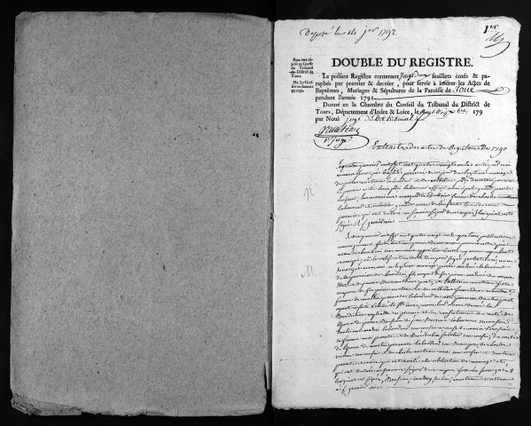 Collection du greffe. Baptêmes, mariages, sépultures, 1791