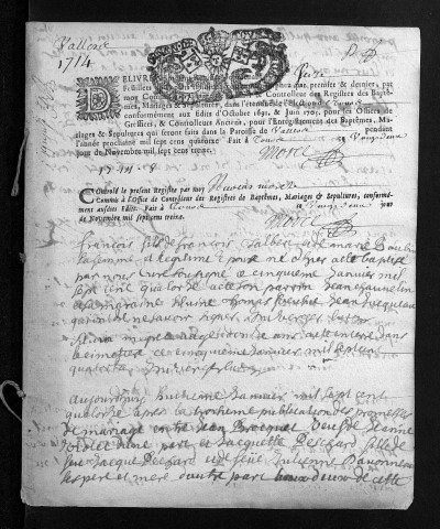 Baptêmes, mariages, sépultures, 1714