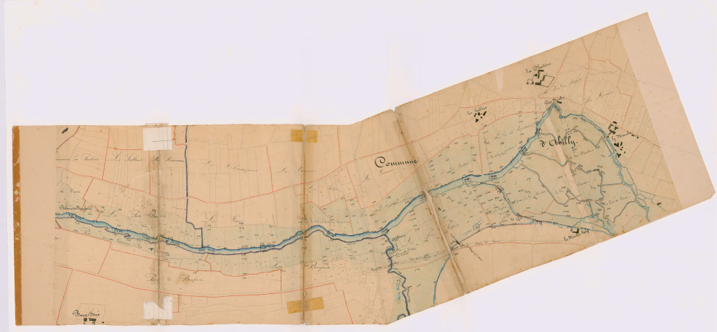Plan général de la rivière de Claise dans la commune d'Abilly et des moulins situés sur ce cours d'eau (10 janvier 1861)