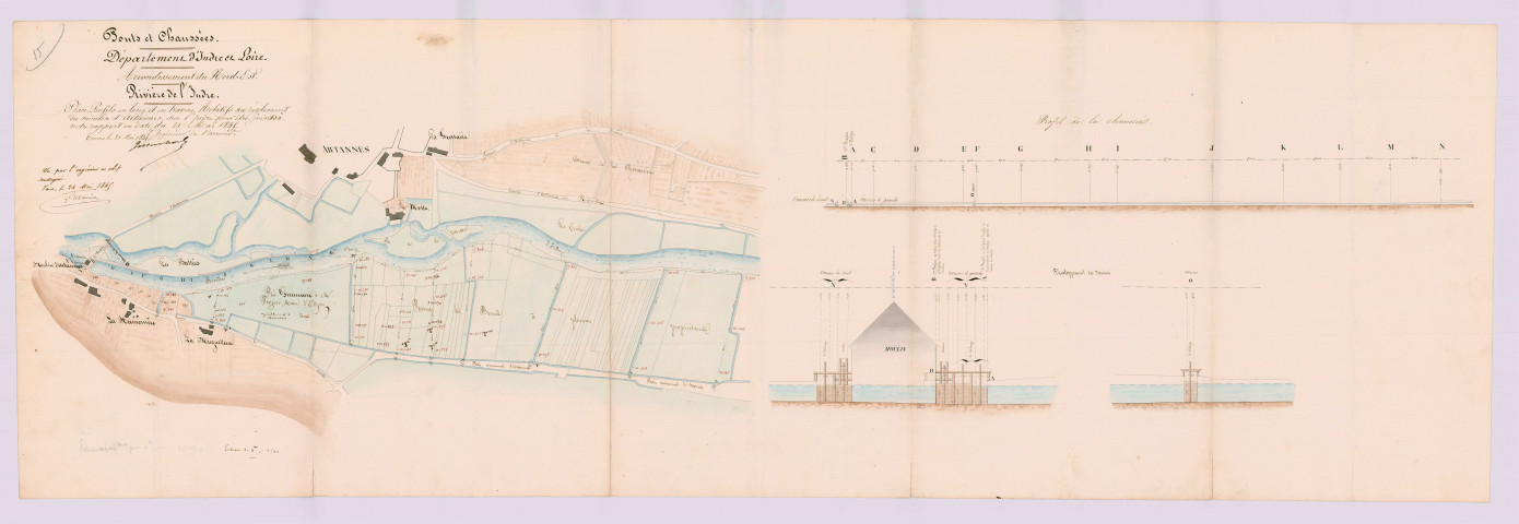 Plan, profils en long et en travers (21 mai 1845)
