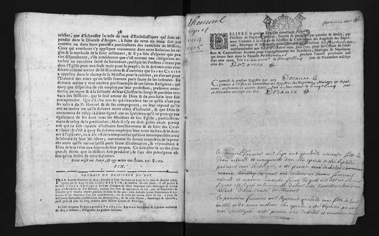 Baptêmes, mariages, sépultures, 1714-1715