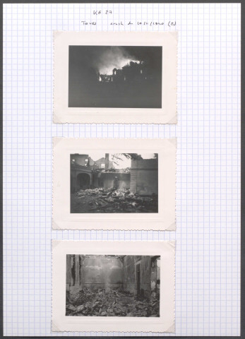 Parçay-Meslay (Indre-et-Loire). Château de Chatenay. Un bombardier allemand est tombé sur un bâtiment où logeaient des officiers de la Luftwaffe.