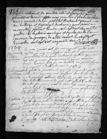 Baptêmes, mariages, sépultures, 1754