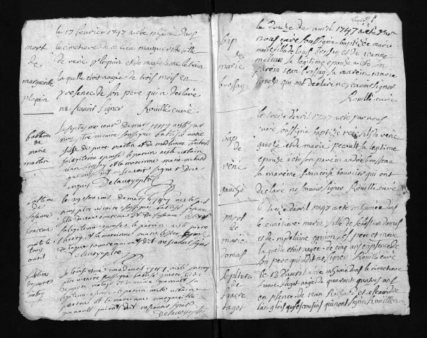 Baptêmes, mariages, sépultures, 1747