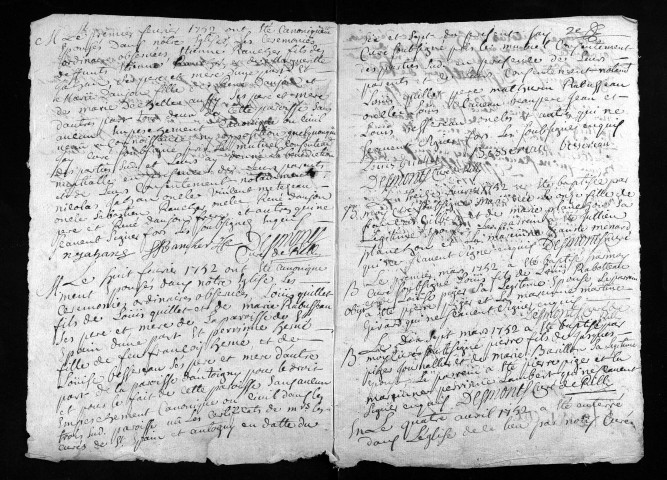 Baptêmes, mariages, sépultures, 1752