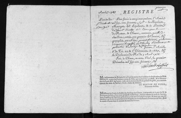 Baptêmes, mariages, sépultures, 1767-1768