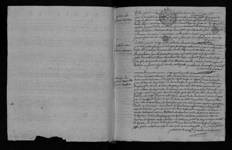 Collection communale. Baptêmes, mariages, sépultures, 1789