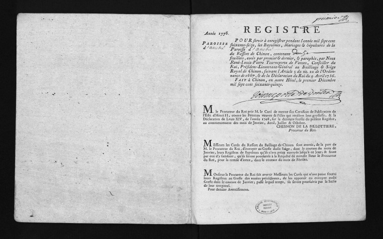 Collection du greffe. Baptêmes, mariages, sépultures, 1776