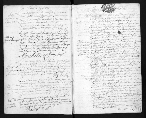 Collection communale. Baptêmes, mariages, sépultures, 1688-1696