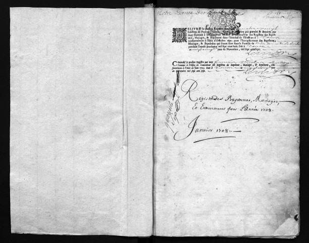 Collection communale. Baptêmes, mariages, sépultures, 9 janvier 1708-31 décembre 1711
