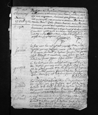 Collection du greffe. Baptêmes, mariages, sépultures, 1751-52