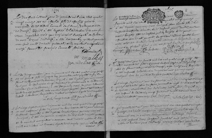 Collection communale. Baptêmes, mariages, sépultures, 1695-1697