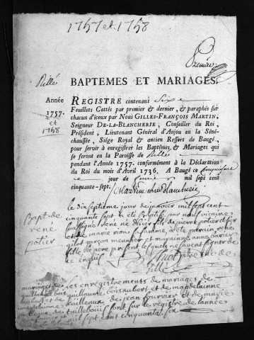 Baptêmes, mariages, 1757-1758