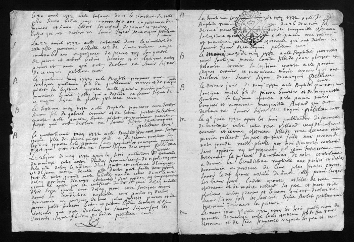 Baptêmes, mariages, sépultures, 1732