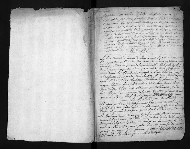 Collection du greffe. Baptêmes, mariages, sépultures, 1738