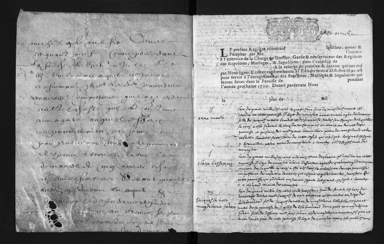 Collection du greffe. Baptêmes, mariages, sépultures, 1700