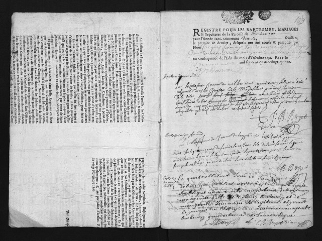 Collection du greffe. Baptêmes, mariages, sépultures, 1696 - L'année 1695 est lacunaire dans cette collection