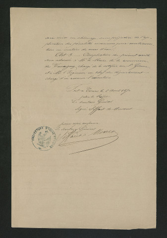 Arrêté ordonnant de faire des travaux sur les vannes de décharge afin qu'elles puissent se manœuvrer plus facilement (6 avril 1870)