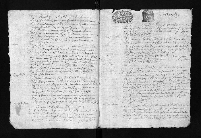Collection du greffe. Baptêmes, mariages, sépultures, 1688