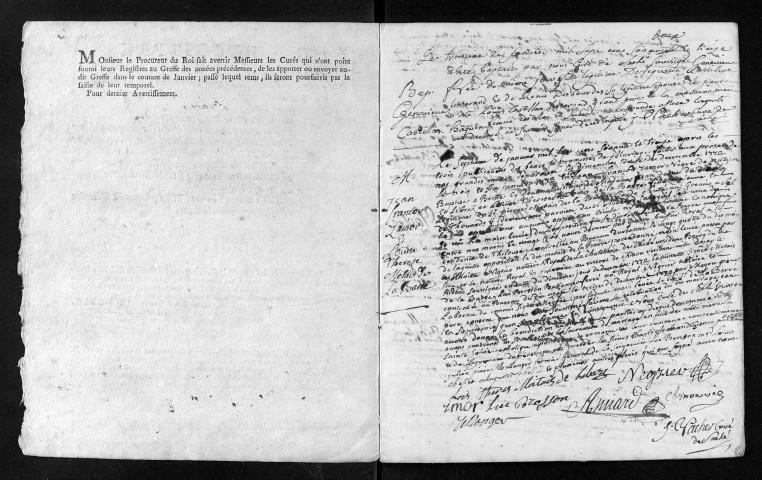 Collection du greffe. Baptêmes, mariages, sépultures, 1773