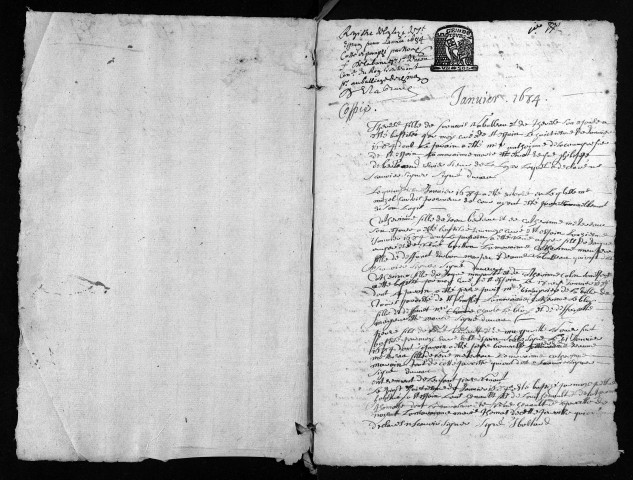 Baptêmes, mariages, sépultures, 1684 - Les années 1682-1683 sont lacunaires dans la collection du greffe