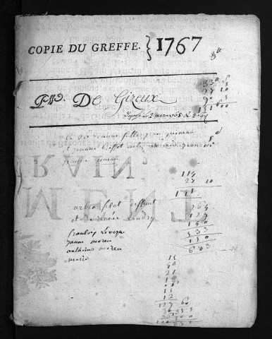 Collection du greffe. Baptêmes, mariages, sépultures, 1767